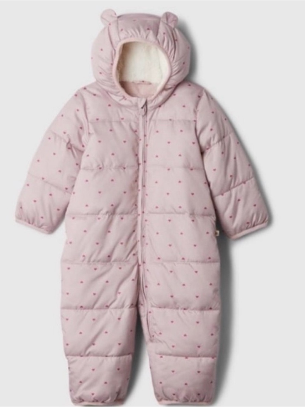 GAP Pink Heart-Print Insulated One-Piece Snowsuit with Hood